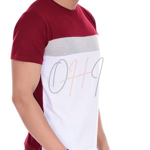 T-shirt décontracté pour homme Oye Hoye International, design à panneaux verticaux rouge, noir et gris, 100% coton, respirant, séchage rapide - Product Image 4