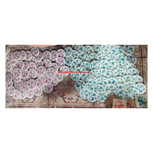 Miroir multicolore en marbre rose vert incrusté de haute qualité avec forme ronde brillant naturel poli pour la décoration de Noël - Product Image 1