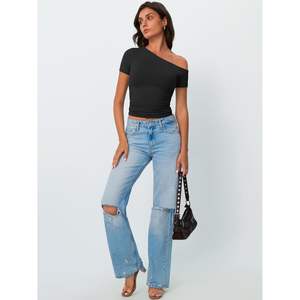 Foxa 2025เสื้อครอปเปิดไหล่สำหรับผู้หญิง2025เสื้อแขนสั้นน่ารักเซ็กซี่ออกไปข้างนอก Y2K เสื้อยืดสุดน่ารักเซ็กซี่ - Product Image 4