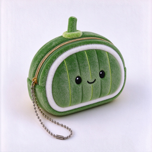 Monedero de Peluche Personalizado con Forma de Calabaza Verde, con Cierre y Cadena, Accesorio Unisex para Niños de 3 Años en Adelante - Product Image 1