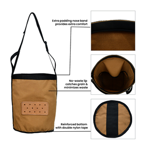Sac d'alimentation pour chevaux en toile marron clair avec sangle réglable et patch en cuir rectangulaire – Sac d'alimentation durable – Vente en gros – Fournisseur OEM - Product Image 2