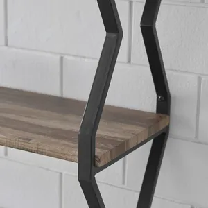 Industrial Wood Wall Mounted Bookshelf 3 Tier Storage Rack for Living Room Durable Metal <b>Frame</b> - Product Image 2