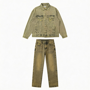Ensemble de survêtement en jean épais et décontracté pour l'hiver, deux pièces, unisexe, personnalisé, pour hommes, séchage rapide, de notre usine de vêtements - Product Image 1