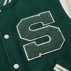 Green <b>White</b> Varsity <b>Jacket</b> | Letterman Bomber <b>Jacket</b> with Chenille Patch | Oversized Streetwear <b>Jacket</b> | Custom OEM Manufacturer - Product Image 4