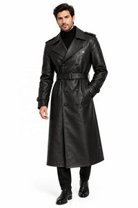 Manteau trench en cuir véritable pour homme |   Noir Brun Ivoire |   Fabricant OEM ODM |   Conception de qualité supérieure |   Vêtements en cuir | - Product Image 6