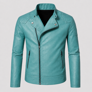 Premium Quality Unisex Stand Collar Camouflage <b>Thin</b> Leather <b>Jacket</b> Front Zipper Stylish Shoulder Stitching Everyday Wear Design - Product Image 1