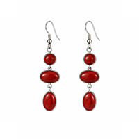 Boucles d'oreilles pendantes en jaspe rouge naturel avec pierres cabochon rondes et ovales, faites à la main, tendance, de haute qualité