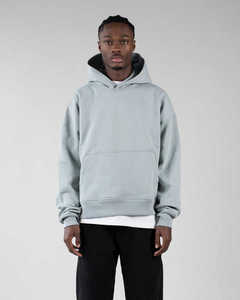 <b>Mens</b> Slate Blue Hooded Sweatshirt Plain Solid Color Heavyweight Long Sleeve <b>Pullover</b> Hoodie Kangaroo Pocket Casual Streetwear - Product Image 2