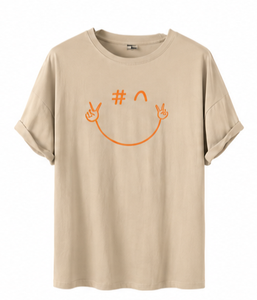 เสื้อยืดสีเขียวมะกอก แขนสั้น คอกลม ทรงโอเวอร์ไซส์ ผ้าเจอร์ซีย์คอตตอน 100% เป็นมิตรกับสิ่งแวดล้อม พิมพ์ลายหน้าคน - Product Image 3