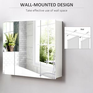 Armadietto da Bagno a Parete a 3 Ante in PVC e MDF Bianco con Ripiani Regolabili e Specchio - Product Image 4
