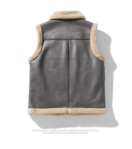Gilet d'hiver chaud en fourrure, design personnalisé, col en fourrure véritable, veste en cuir véritable, vente en gros, gilets streetwear à fermeture éclair pour hommes - Product Image 2