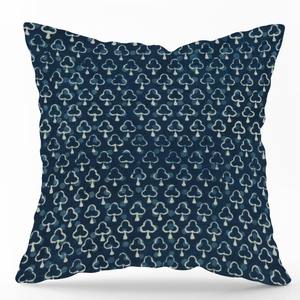 Funda de Cojín Decorativa de Algodón con Estampado Abstracto Índigo, Hecha a Mano, para Sala de Estar, Proveedor de Cojines - Product Image 3