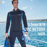 Combinaison de surf 2 pièces pour homme en néoprène 1,5 mm imprimé, personnalisable OEM/ODM, avec veste à manches longues et pantalon, fermeture éclair frontale, protection UPF 50+