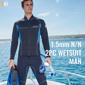 Traje de Surf de Neopreno de 1.5mm para Hombre, Personalizable OEM/ODM, con Estampado, 2 Piezas, Chaqueta de Manga Larga con Cierre Frontal en el Pecho y Pantalones, UPF 50+ - Product Image 2