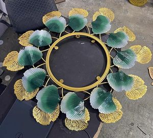Miroir mural décoratif en métal doré et vert en forme de feuille de Ginkgo, miroir rond d'appoint pour salon, chambre, entrée, couloir - Product Image 2