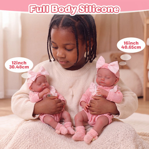 Muñecas Bebés <span class=keywords><strong>Reborn</strong></span> de Silicona Completa Liors de 16 Pulgadas, Niña Dormida con <span class=keywords><strong>Ojos</strong></span> <span class=keywords><strong>Cerrados</strong></span>, Realista, Afroamericana, OEM - Product Image 4