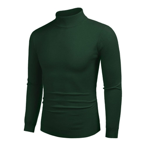 Suéter de Punto para Hombre, Cuello Alto, Color Verde Oscuro, Corte Ajustado, Manga Larga, 95% Algodón, Invierno, Casual, Cuello Alto Sólido - Product Image 3