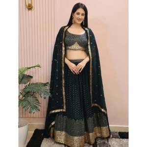 Green <b>Sequin</b> Mehendi Lehenga Choli Dress for Women 100% Cotton Knee-Length Ethnic Plus - Product Image 3