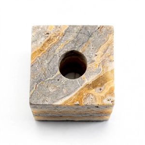 Jarrón de Ónix Natural, Escultura de Piedra, Cubo Porta Flores, Decoración para el Hogar, Manualidad, Exhibición, Gris Multibanda, Jarrón para Capullos, Hecho a Mano, Modelo Minimalista - Product Image 2