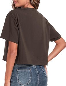 เสื้อยืดครอปออกกำลังกายทรงโอเวอร์ไซส์สำหรับผู้หญิง ระบายอากาศได้ดี ไม่เป็นขุย คอทรงกลม แขนสั้น สวมใส่สบายๆ ทรงหลวม เหมาะสำหรับฤดูร้อน - Product Image 4
