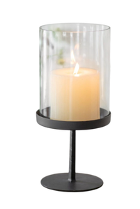 Modern Steel Candle Stand with Clear Glass Cylinder Heat Resistant Design for Home Decoration Metal Glass Votives Candle Holder - Product Image 1