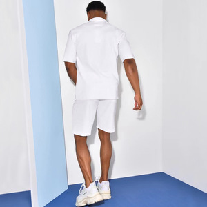 Men's Short Sleeve Solid Color <b>Zip</b>-<b>Up</b> Jumpsuit Casual Summer <b>Polo</b> Collar Romper Set Breathable Knitted Fabric - Product Image 3