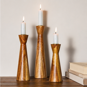 Set Of 3 Modern Acacia Wood Candle Holders Handcrafted Rustic Taper Candlestick <b>Stands</b> For Wedding Centerpieces Home Decor - Product Image 5