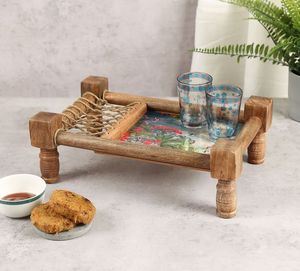 Plato de Servir de Madera de Lujo en Forma de Charpai, Personalizable con Diseño de Frutas, Vajilla para Hoteles - Product Image 3