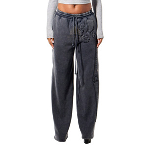 <b>Women</b> Casual Wide Leg Acid Washed <b>Fleece</b> Joggers Drawstring Waistband Organic Cotton Winter Comfortable Loose Sports <b>Pants</b> - Product Image 1