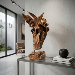 Sungu Stand Handcrafted <b>Wooden</b> Horn Root Sculpture <b>Rustic</b> Artistic Tabletop Decorative Artwork Metal Stand Home Decor Accent - Product Image 3