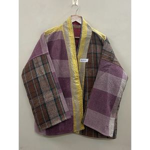 Handmade 100% Cotton Patchwork kantha <b>Kimono</b> <b>Jacket</b> Full Sleeve Shawl Collar Eco-Friendly Women's Wear <b>jacket</b> - Product Image 3