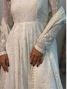 <b>White</b> Georgette Sequence Embroidery Anarkali <b>Suit</b> Set Stitched Full Sleeves Long Gown <b>Trouser</b> Dupatta Ethnic Dress For <b>Women</b> - Product Image 4
