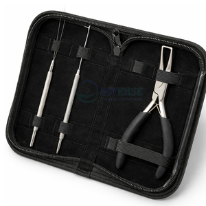 3pcs Hair Extension Tool Kit Stainless Steel Hook Needle Loop Brush <b>Pliers</b> <b>Set</b> Black for Salon Professional Hair Extensions - Product Image 1