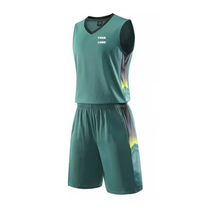 Conjunto de Uniforme de Baloncesto Personalizado, Degradado Verde, Cuello en V, Sin Mangas, Absorbente de Humedad, Unisex para Adultos - Product Image 2