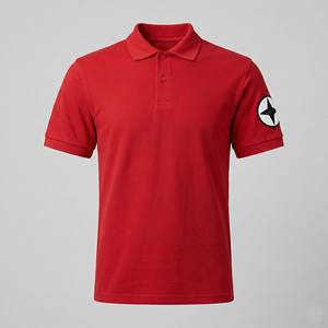Camiseta Personalizada OEM para Hombre, Estilo Urbano, Algodón Rojo, Manga Corta, Borde sin Rematar, Aplique con Logotipo de Estrella de Cuatro Puntas, Antiarrugas - Product Image 1