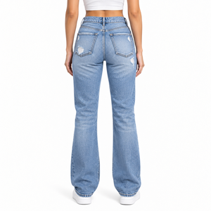 Jeans en denim pour femmes avec logo personnalisé, style chic Y2K, streetwear, coupe large, déchirés, taille haute, effet usé, pantalon en denim pour femmes - Product Image 2