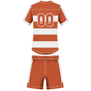 Conjunto de Uniforme de Rugby de Manga Corta en Color Naranja Óxido y Blanco, Jersey de Rugby a Rayas con Cuello Redondo, Pantalones Cortos con Cordón, Ropa Deportiva para Equipo - Product Image 2