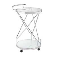 Chariot de bar Art Déco moderne en chrome à 2 niveaux avec plateau en verre fumé, chariot de service de luxe en métal argenté sur roulettes pour la maison et le bureau