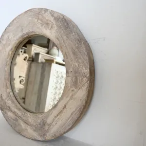 Miroir de courtoisie rond vintage en bois blanc vieilli, à suspendre, pour chambre, salon, entrée, maison, hôtel - Product Image 2