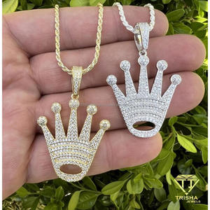 Iced Out <b>Crown</b> Pendant With Moissanite Diamond 925 Sterling <b>Silver</b> Luxury Royal Design Unisex Hip Hop Fashion Jewelry - Product Image 1