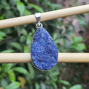 Pendentif en argent 925, bijoux fins, serti en forme de larme, plaqué or, pierre brute de lapis-lazuli bleu, bohème, tendance, classique - Product Image 1