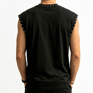 เสื้อกล้ามพิมพ์ลายคุณภาพสูงประดับคริสตัล ผ้าฝ้ายพรีเมียม 100% สไตล์ลำลองแนวสตรีท ขายส่งเสื้อกล้ามสำหรับทุกเพศ - Product Image 4