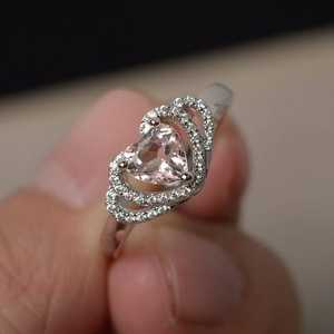 Natural Pink Morganite <b>Ring</b> Heart Cut Pink Gemstone <b>Ring</b> Sterling Silver Anniversary Romantic Gift Women - Product Image 1