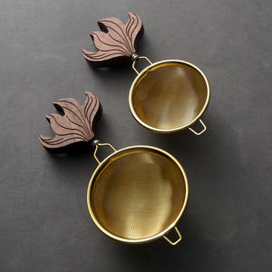 Premium gold <b>tea</b> strainer with wooden handle and matching bowl fine mesh loose leaf <b>tea</b> filter reusable <b>tea</b> <b>infuser</b> durable <b>tea</b> - Product Image 4