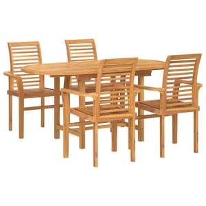Juego de Comedor de Jardín de 5 Piezas en Madera de Teca Sólida Marrón - Product Image 2