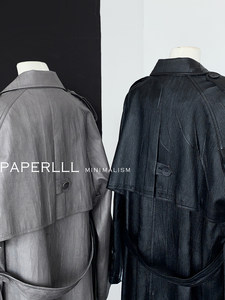 PAPERLLL Long Trench Coat <b>Women</b> Gray Turn-down Collar Single Breasted Windproof Autumn Minimalist Style Loose Fit - Product Image 4