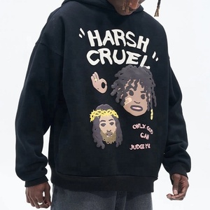 เสื้อฮู้ดสีดำสำหรับผู้ชายไซส์ใหญ่พิเศษพิมพ์ลายแบบไร้เชือกพัฟสำหรับทั้งชายและหญิง - Product Image 1