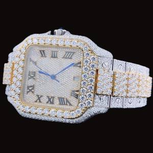 Luxurious Two Tone <b>Square</b> Dial Bust Moissanite Diamond Classic Features New Premium Collection Party Wear Hip Hop <b>Watch</b> Quartz - Product Image 5