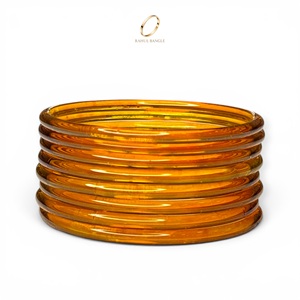 Handcrafted Premium Wholesale <b>Jelly</b> Golden Yellow Emerald Cut Kashmiri Glass Bangles Set Trendy Daily Wear Party Indian Jewelry - Product Image 3