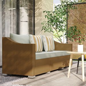 Lichtgrijze 3-zits Rotan Rieten Terrasbank Met Kussens En 2 Kussens Tuinmeubilair Rotan Bank - Product Image 2